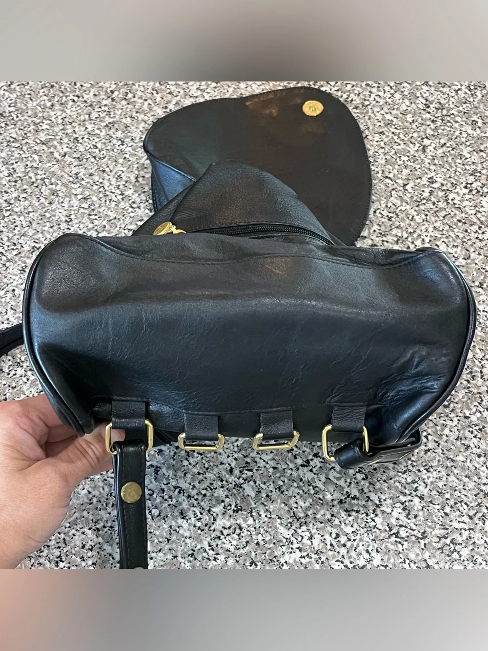 Vintage Gianni Versace Black Leather Backpack Purse 90’s